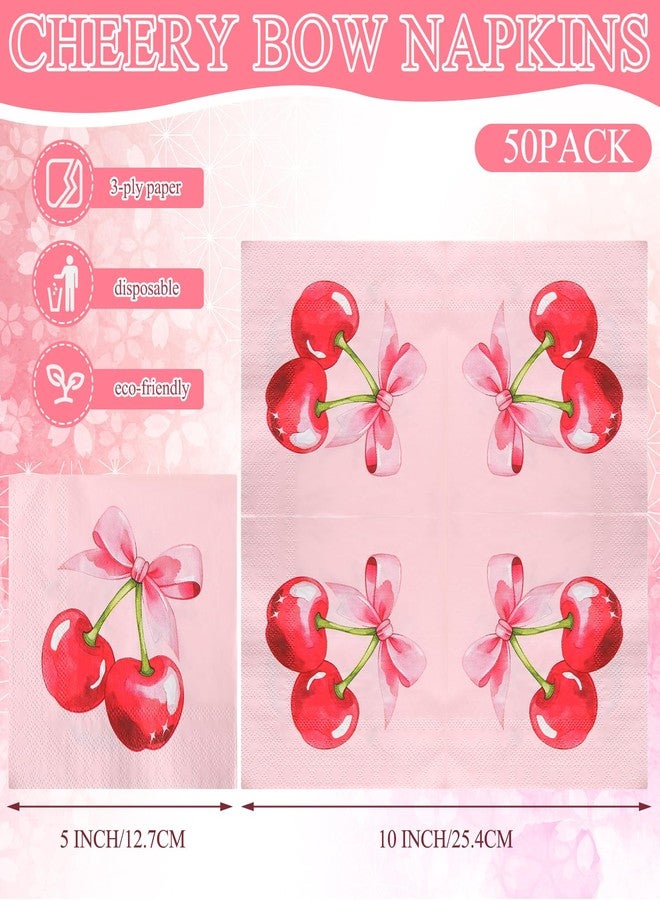 Reallnaive 50 Pcs Galentines Day Decoration Napkin Valentine Day Heart Napkin 3 Ply Ladies Galentines Gang Pink Bow Cherry Dinner Disposable Paper Party Supplies for Wedding Birthday(Cherry Bow) - Image 2